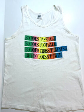 Vtg. Bo Jackson Does..... Bo Jackson White Tank Shirt w/Rainbow Screen Print L